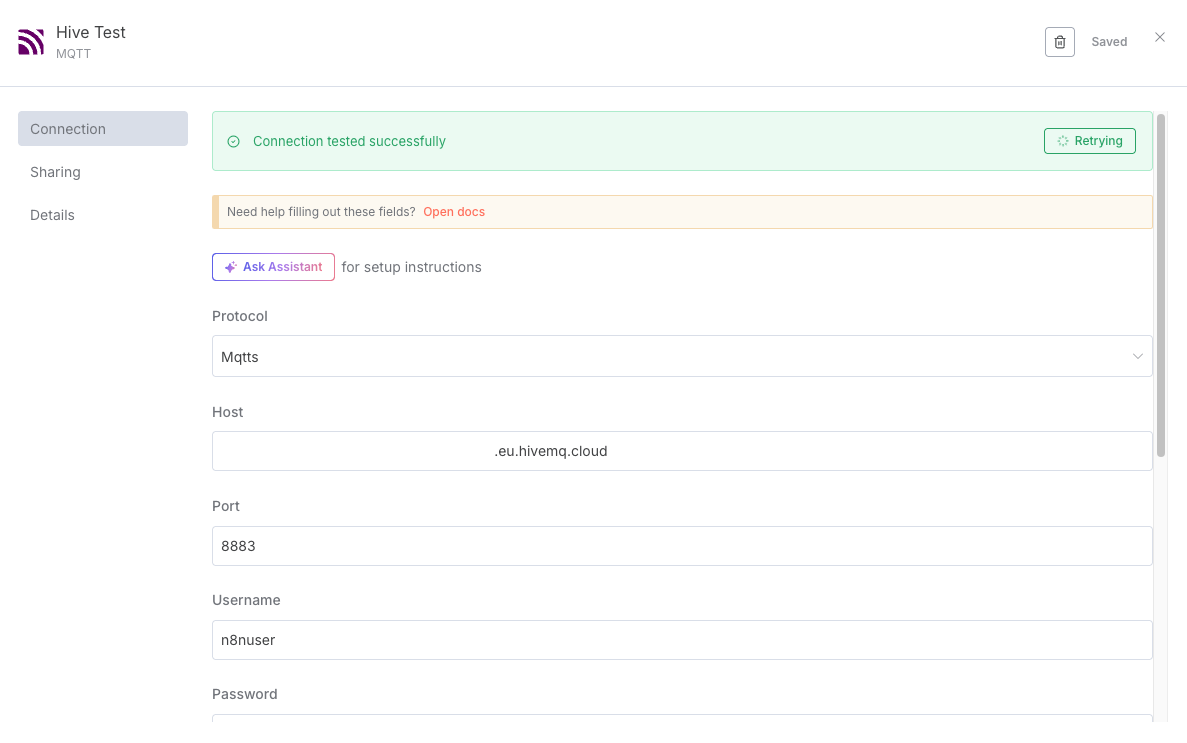 N8N MQTT Configuration Screenshot